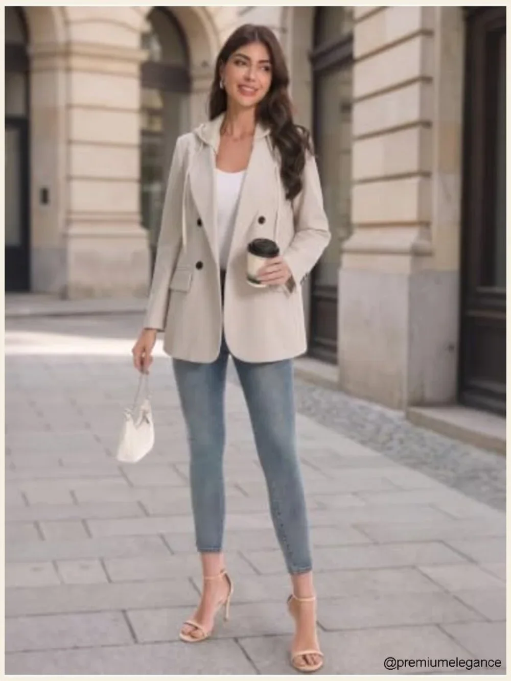Women's Tweed Hooded Plaid Blazer Jacket Business Casual Longline